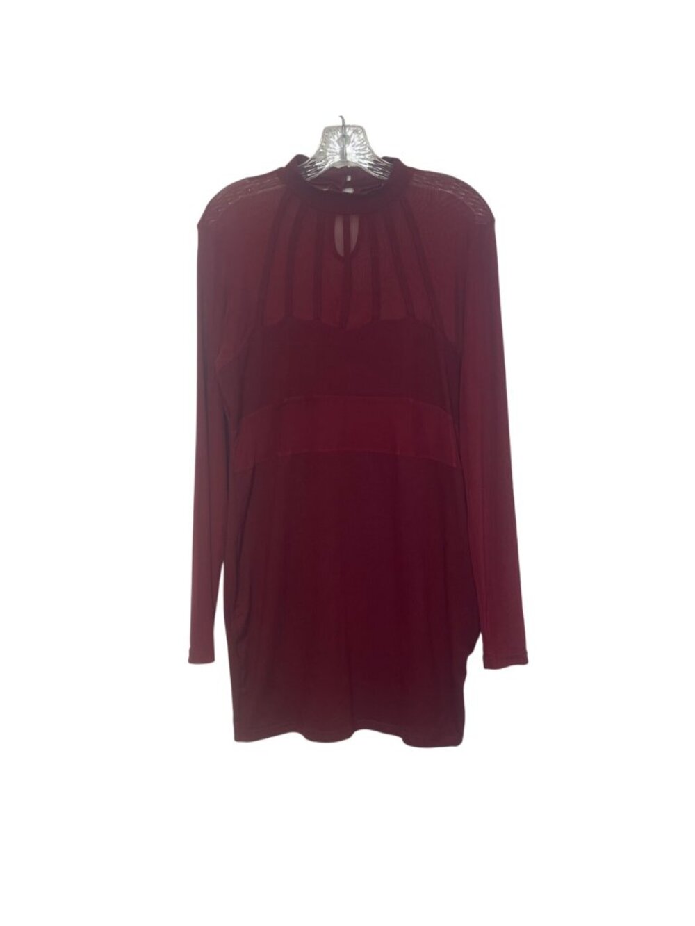 Long Sleeve Dress Keyhole Neckline XL Maroon Winter